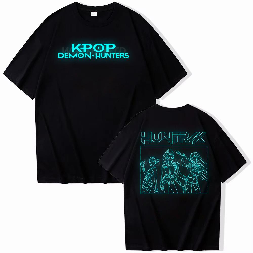 T-shirt da donna KPop Demon Hunters Witch Hunter Scollo a girocollo Manica corta Top ampio Maglietta in cotone