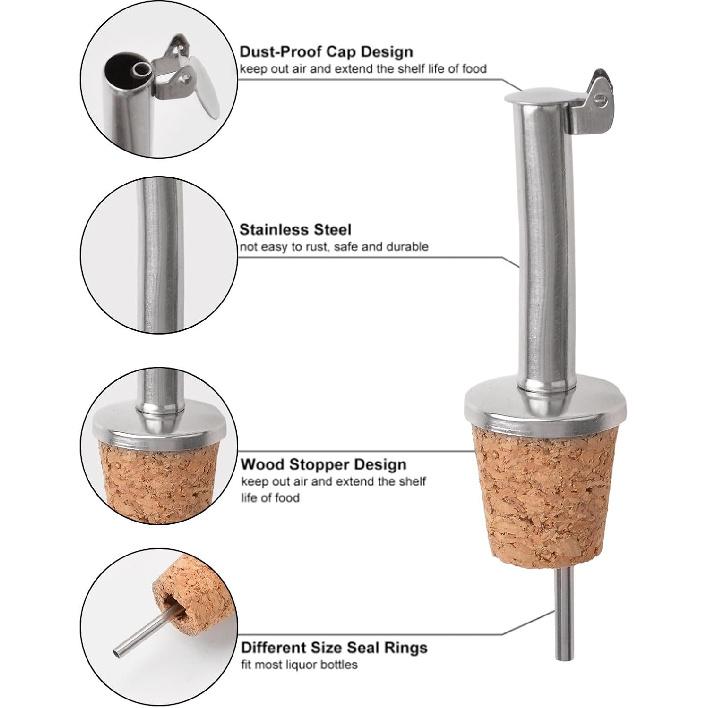 

INCREWAY Нержавеющие стальные дозаторы для бутылок, 8 шт. пробки для бутылок с корком, дозатор для уксуса с откидной крышкой на петлях, изогнутые носики для бутылок с ликером, пылезащитная крышка