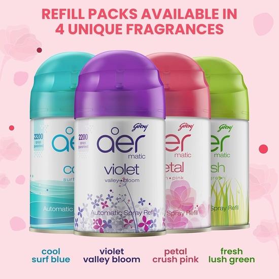 Godrej Aer Rose Matic Kit (Machine + 1 Refill) - Automatic Room Fresheners with Flexi Control Spray | Petal Crush Pink | Lasts Up To 60 Days (225ml)