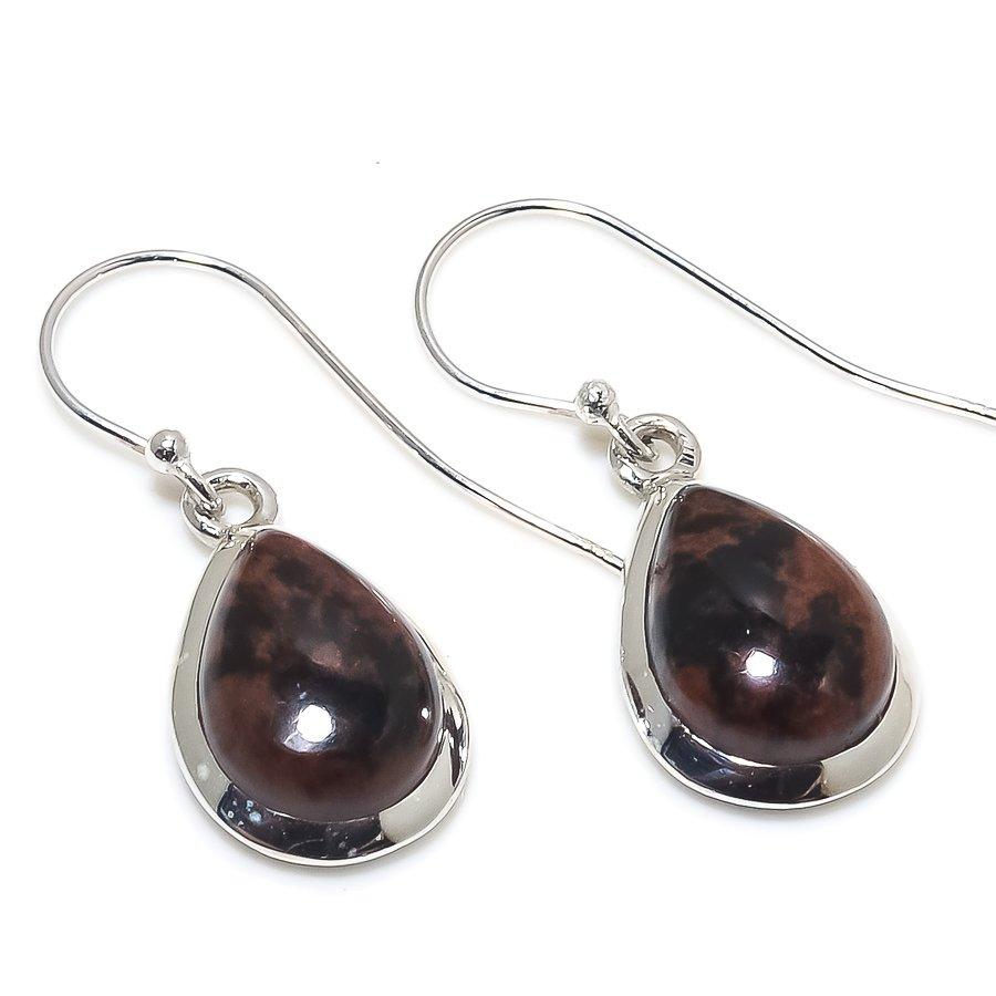 Natural Mahogany Obsidian Gemstone 925 Solid Sterling Silver Earring 1.50" G5v79