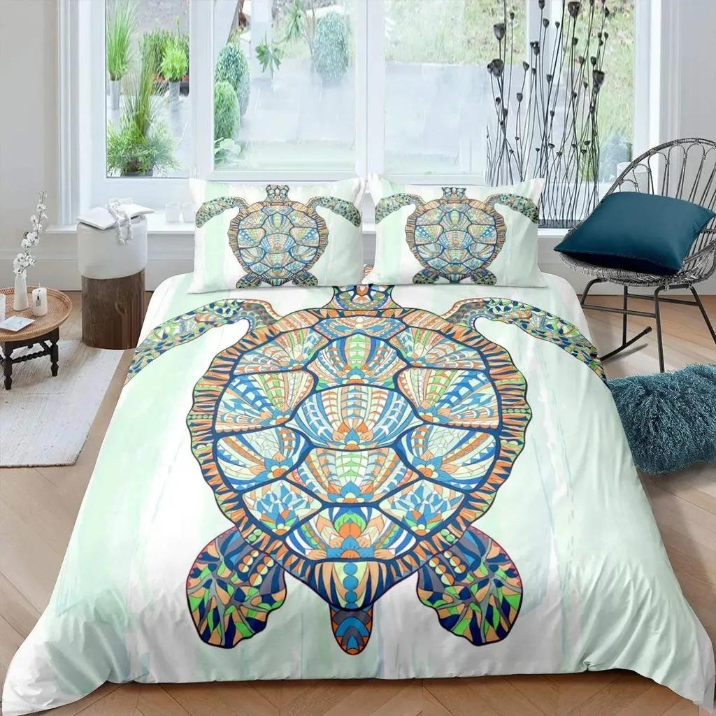 Sea Animals Duvet Cover Set Turtle Print Bedding Sets Queen Size 3D Gorgeous Luxury Comforter Cover Set Marine Life Quilt Cover