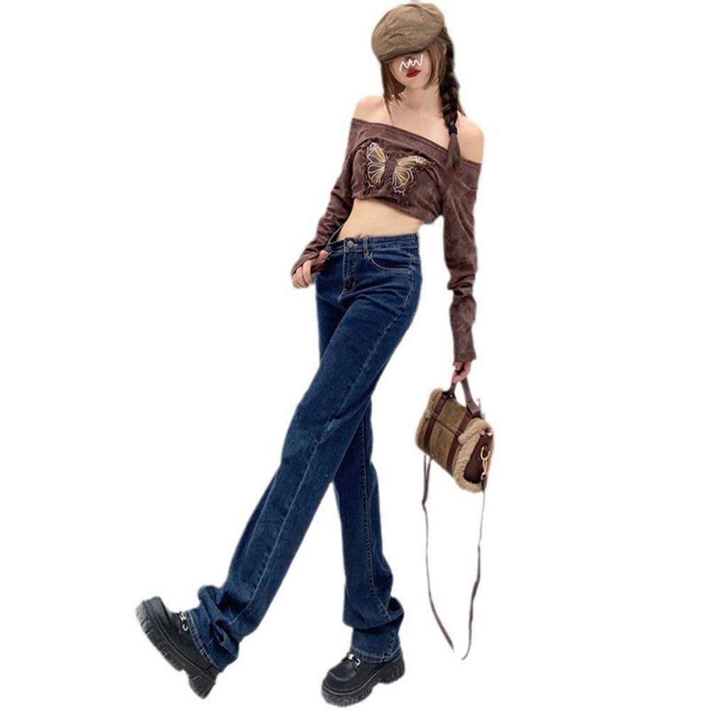 American high street retro high-waisted small straight-leg pants versatile straight-leg jeans women's 2025 autumn and winter Korean version commuting