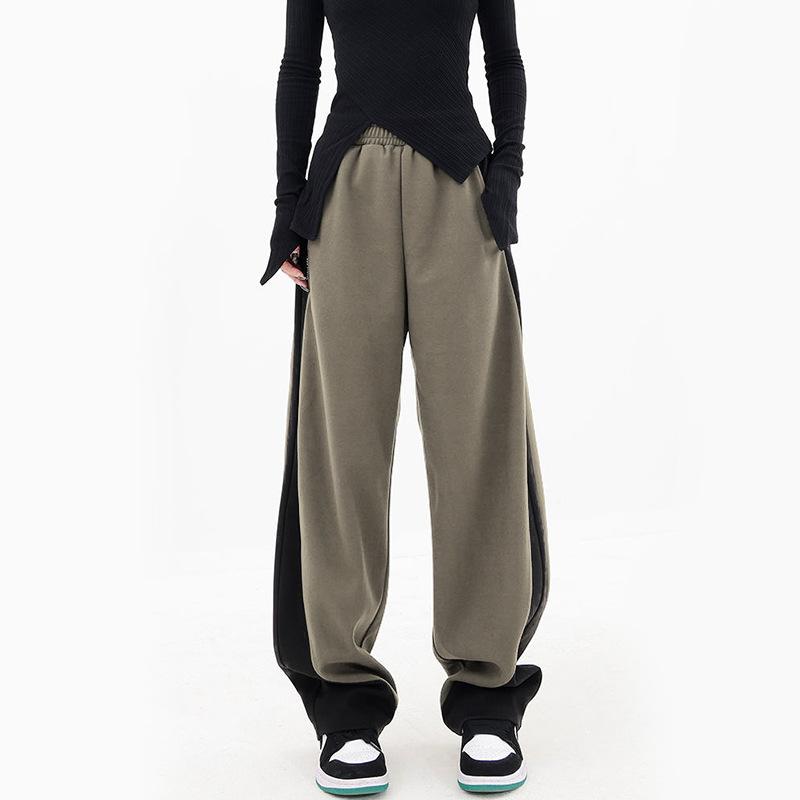 Women's High-waisted Solid Color Collision Color Splicing Show High Loose Drape Casual Wide Leg Pants