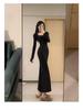 Black Fishtail Bodycon Dress for Women - Sexy, Slim-Fit Stepmother Style for Early Autumn