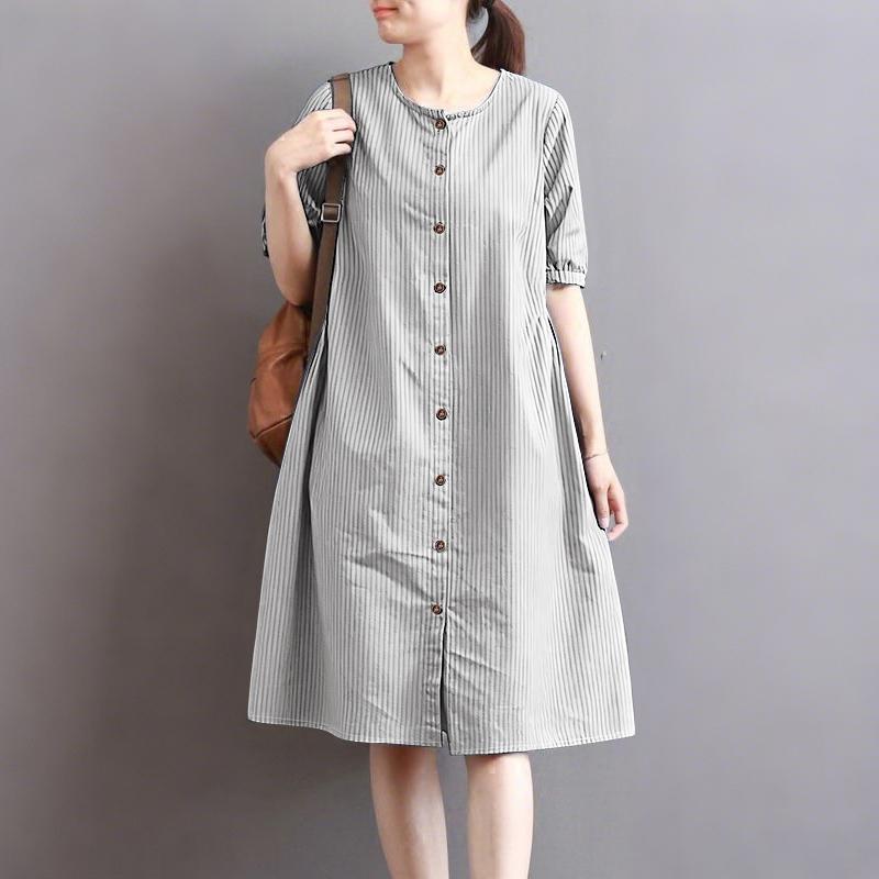 

ZANZEA Women Casual Round Neck Short Sleeve Loose Stripe Dress 5XL серый