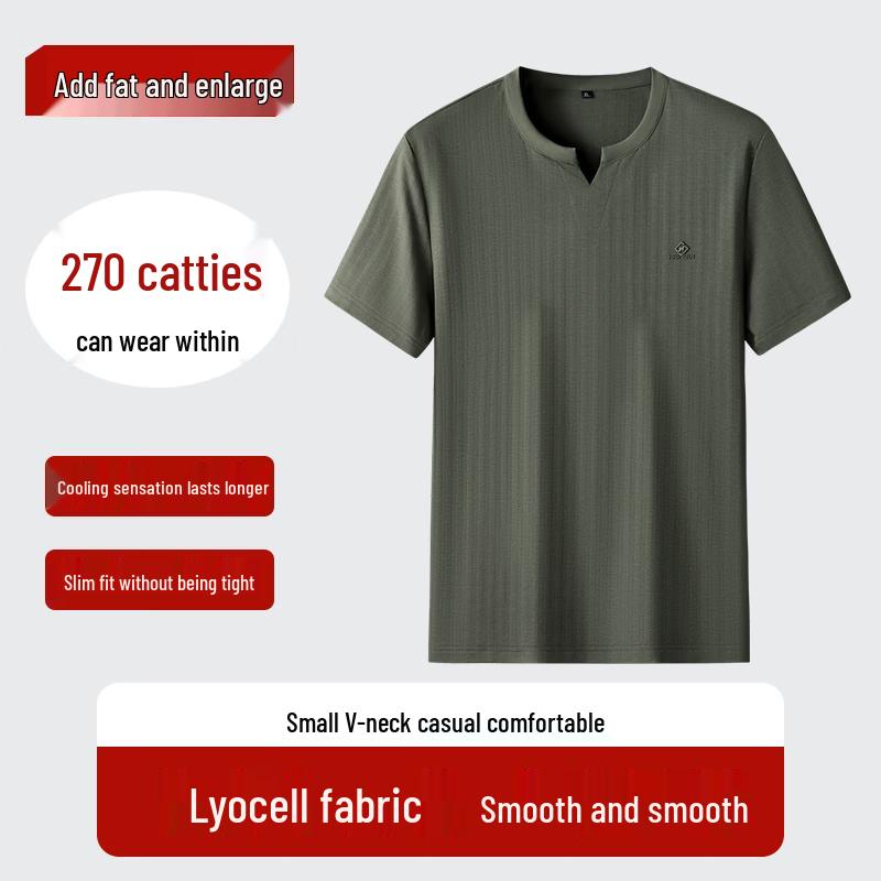 Men s Plus Size Cotton-Linen Blend V-Neck T-Shirt 3XL