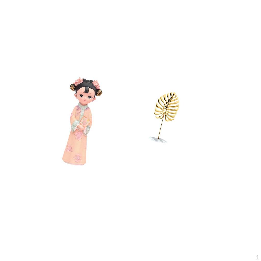 Traditional Chinese Girl Resin Statue with Metal Abstract Sculpture Miniature Figurine for Bedroom