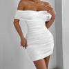 Modisches Sommer-Midikleid für Damen, einfarbig, ein Schulterträger, gefaltet, Hüftwickelkleid