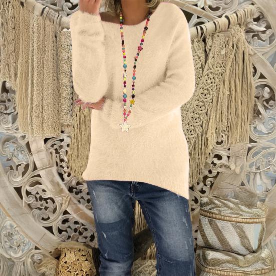 Damen Pullover Tops Rundhals Langarm Locker Stricktops Einfarbig