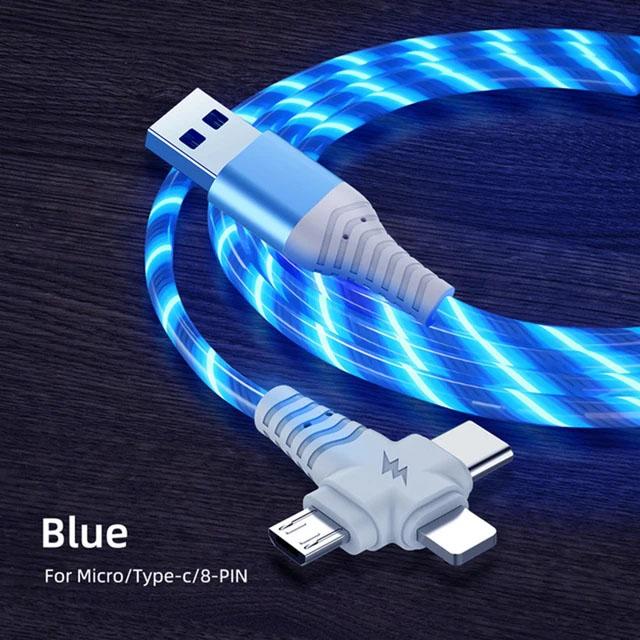 

NNBILI 3 в 1 Светодиодный кабель с эффектом потока для iPhone 14 13 Pro Max Micro USB Type C Кабель Зарядный провод для Samsung 1m