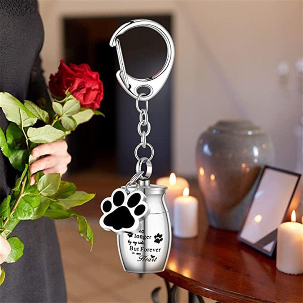 Dog Cat Ashes Pet Urns Keychain Paw Print Pet Urns Keyring Dog Ashes Keepsake Cremation Jewelry