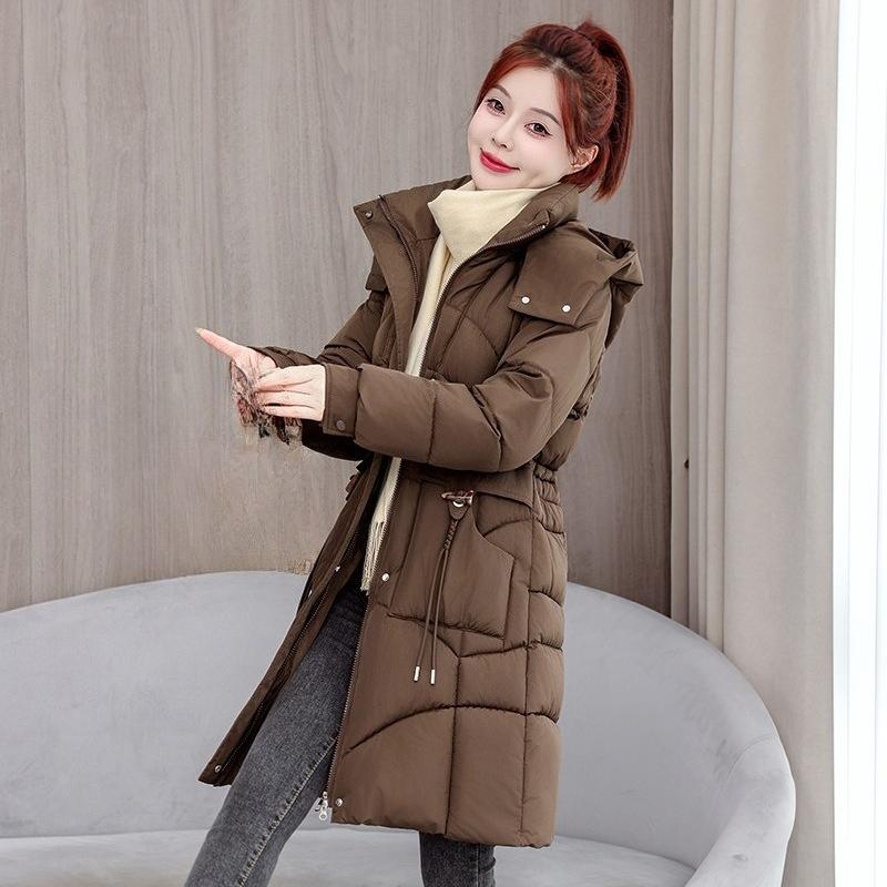 Women Hooded Collar Cotton Parkers Coat Zipper Coat Medium Warm Button Coat Jacket