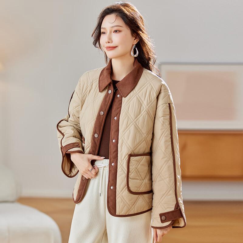 TERRE BLEUE Women's Diamond Color Block Corduroy Padded Coat