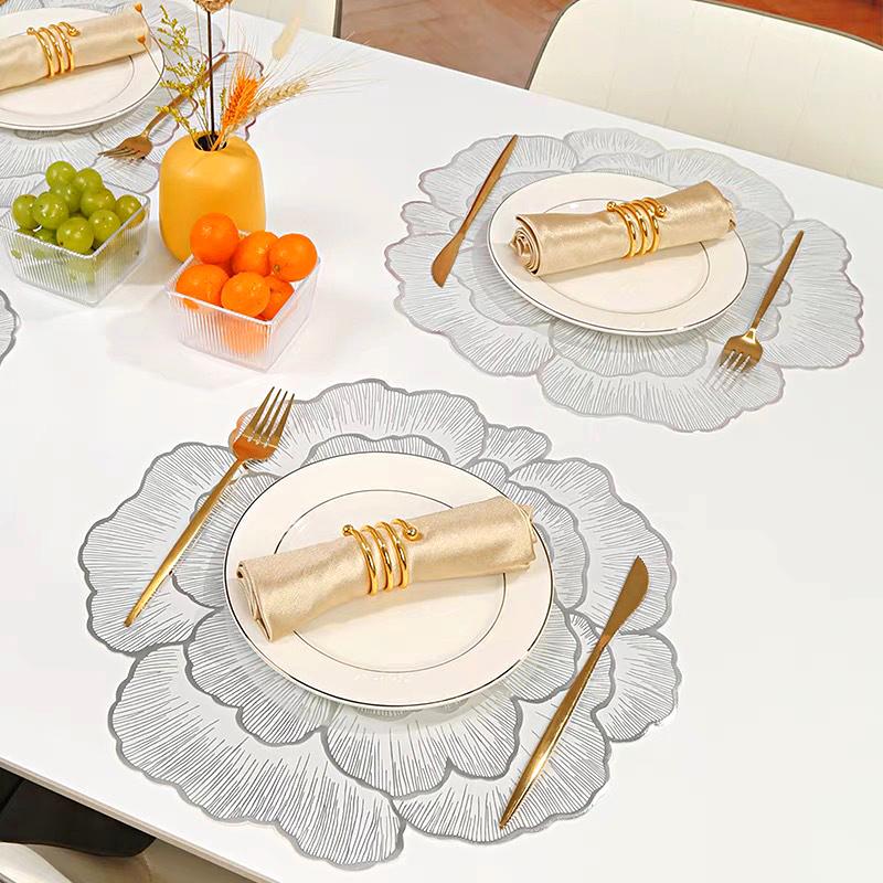 Peony Flower Placemat Nordic Style Gold Color Coaster Decorative Dinning Table Mat Waterproof Non-slip Heat Table Pad Home Decor