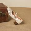 Krazing Pot Sheepskin Round Toe Thick Heels Summer Shoes Solid Big Size 42 Hollow Decoration Women Shallow Pumps