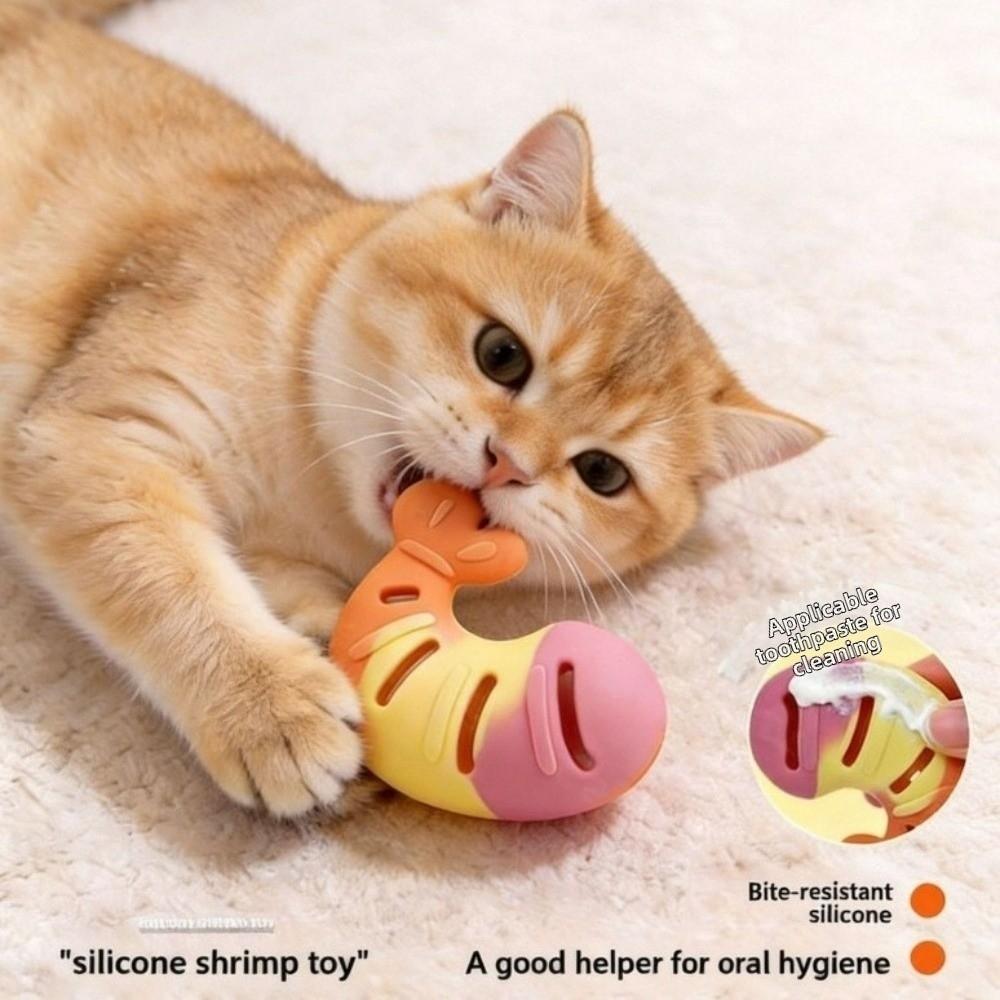 Bite-resistant Silicone Shrimp Cat Toy Treat Dispenser Leak Food Cat Toy Dental Health