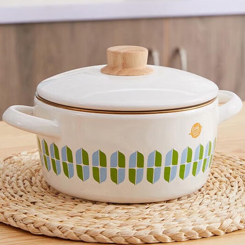 FUJIHORO Japanese Enamel Soup Pot - Green Leaf 20cm