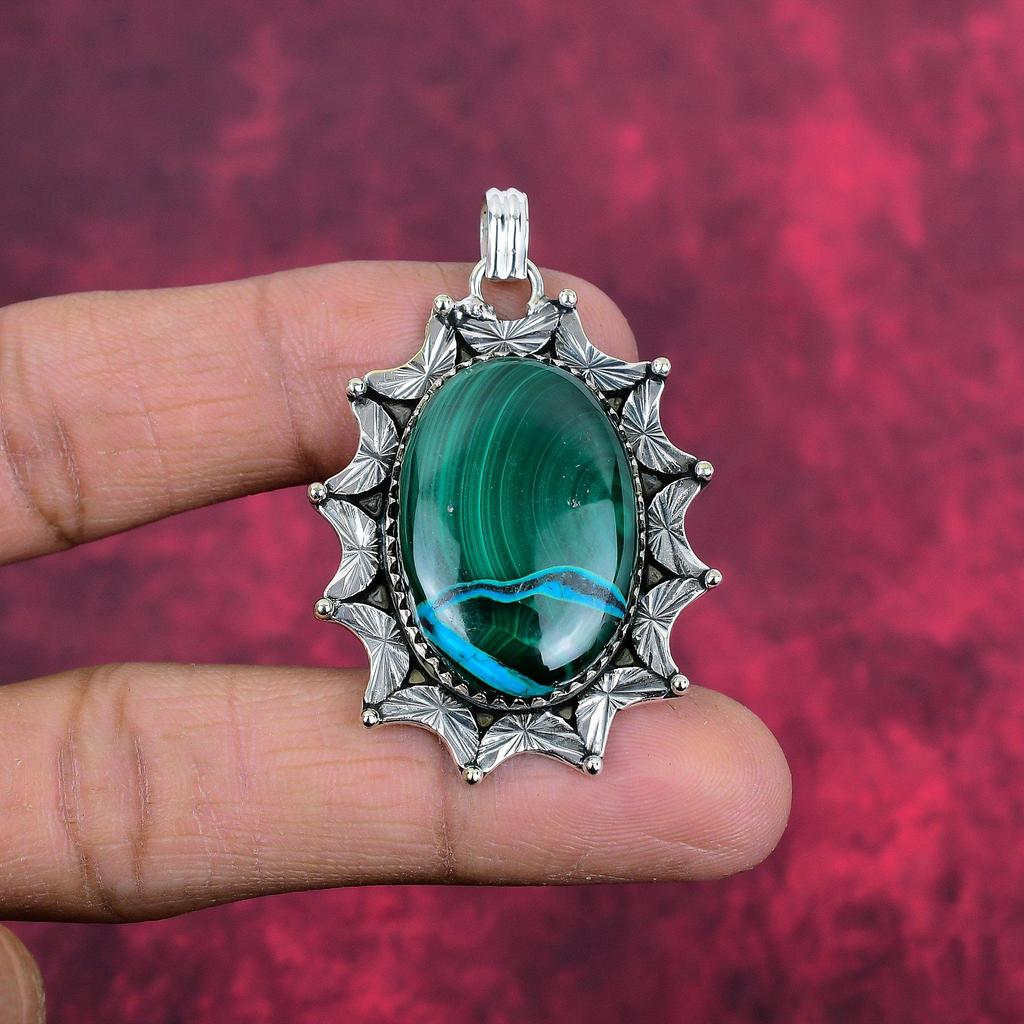 Malachite Pendant, 925 Sterling Silver Pendant Jewelry. Gift For Women Handmade Pendant Gemstone Jewelry