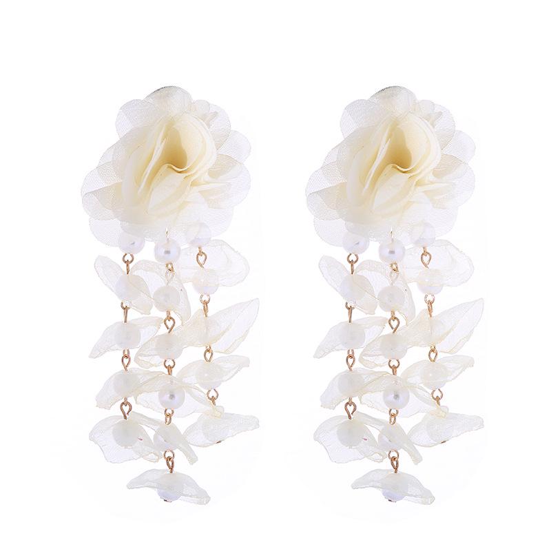 Bohemian Tassel Floral Earrings with Pearls for Women