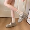 Leopard Fur Lining Women Flats Shoes Concise Round Toe Shallow Shoes Comfort Warm Cotton Outdoor Shoes For Autumn Winter