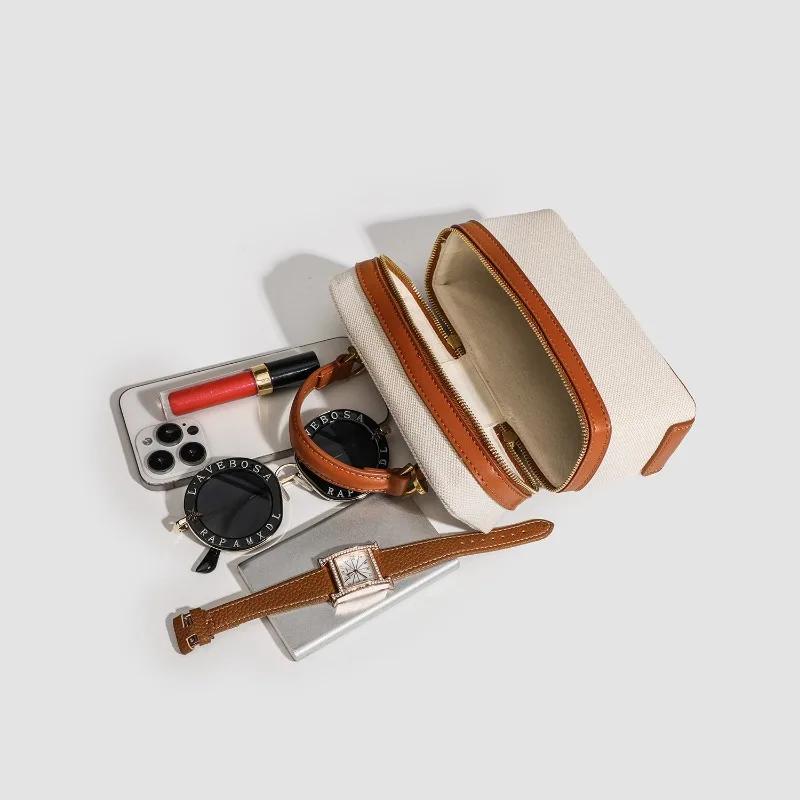 Trend Design Women's Small Square Box Bag  Fashion Canvas Patchwork Leather Double Zipper Crossbody Single Bag High Quality