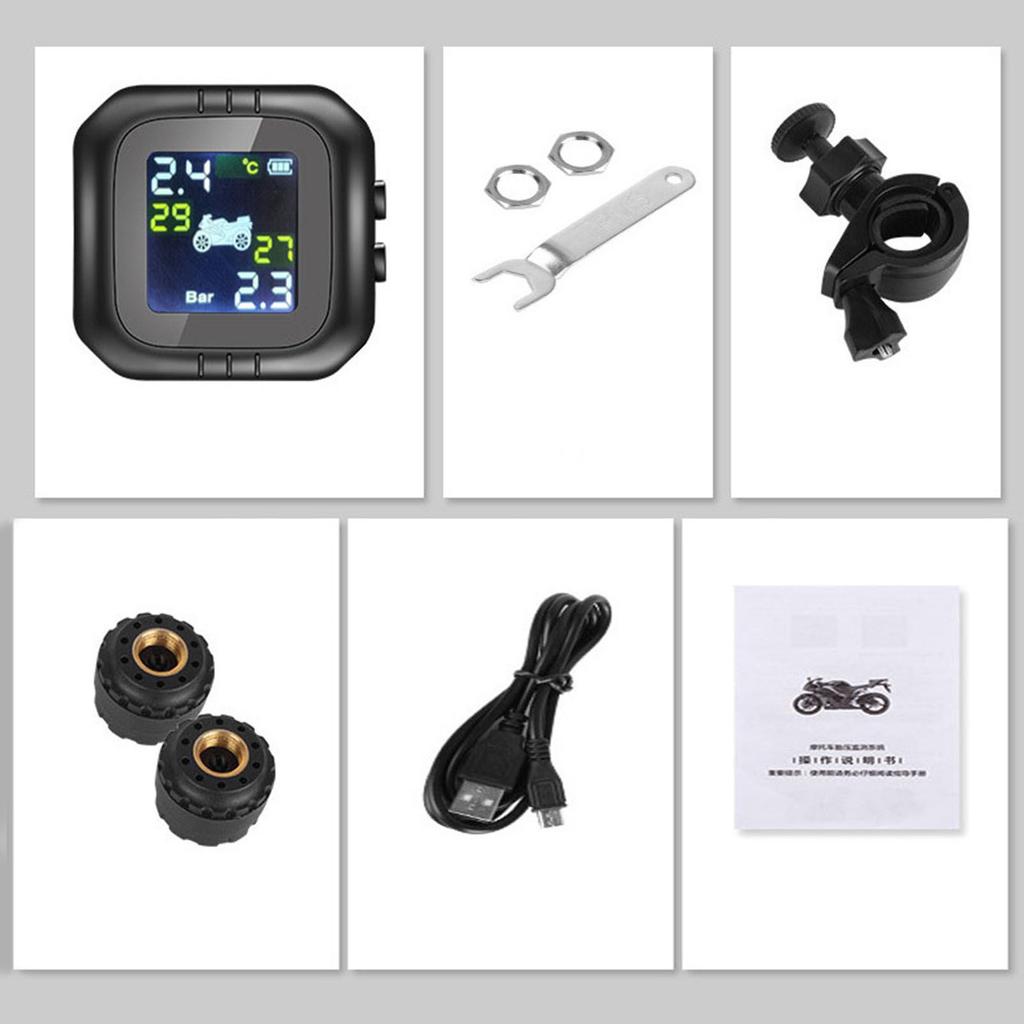 Wireless TPMS Motorcycle Tire Pressure Monitoring System Real-time Tire Pressure Monitor LCD Display with Waterproof, Dustproof Design for Safe Fuel S
