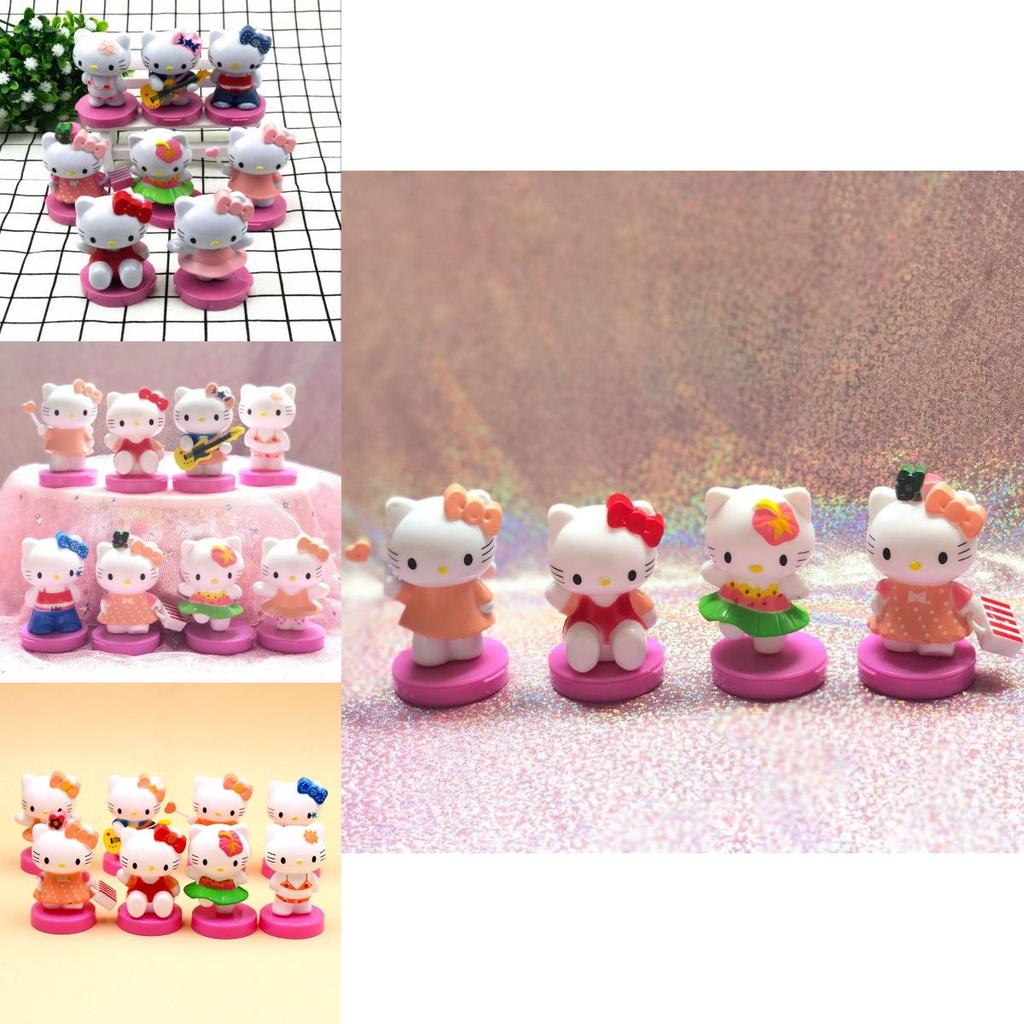 Set di Mini Figure Hello Kitty Otto Pezzi Carine Cartoni Animati Miniature Kt Decorazioni per Torta Regalo