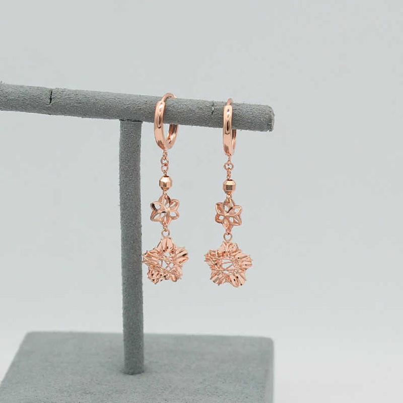 Изысканные Фиолетово-Золотые Русские Полые Блестящие Серьги с Цветами Высококачественная Работа Мода 585 Цвет Золота Застежки для Серег