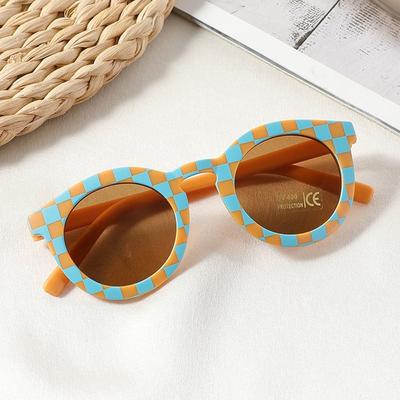 Children Sunglasses For 3-8Y Kids Sun Protection Glasses for Boys Girls Checker Color Round Frame Sun Glasses UV400 Protection
