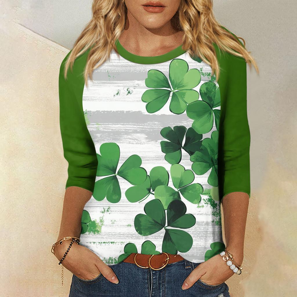 Women's  St. Patrick's Day Print Round Neck Three-Quarter Sleeve Top