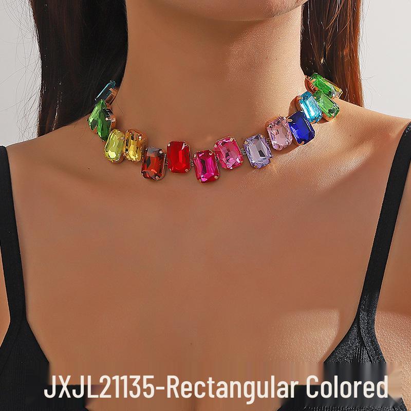 Collar de Cristal Rosa Colorido con Diamantes Completos - Estilo Europeo y Americano