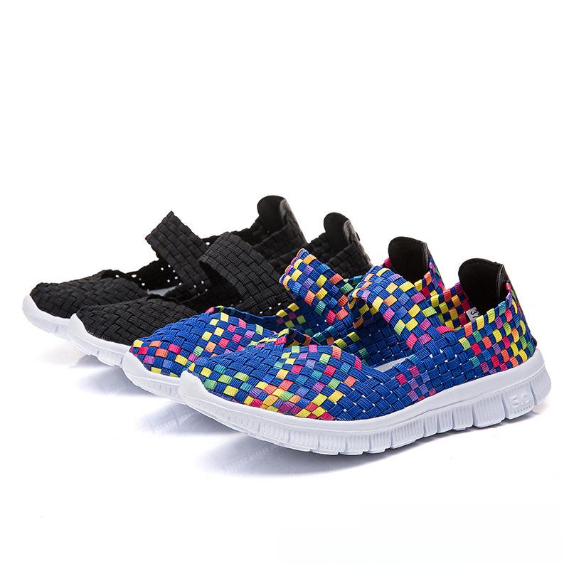 Women's Size 42 Hand-Woven Korean-Style Casual Shoes with Elastic Band