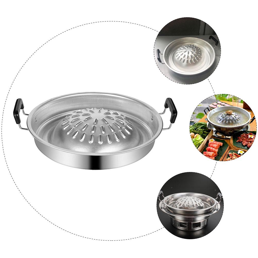 Tragbare Edelstahl-BBQ-Pfanne Koreanischer BBQ-Grill Metall-Grillpfanne für professionelles Grilltablett Haushalts-BBQ-Pfanne Wiederverwendbarer Grill