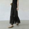 Women Elastic Waist Chiffon Ruffle Hem Wide Leg Cropped Pants Layered Flowy Sheer Capri Trousers Lightweight Summer Daily Office Casual Pants