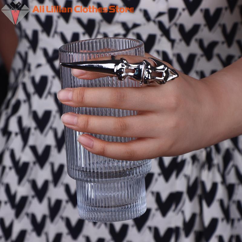 Hot Sale Punk Metal Exoskeleton Index Finger Joint Bone Ring Gothic Rock Machinery Fingertip Ring Long Finger Rings Jewelry Gift
