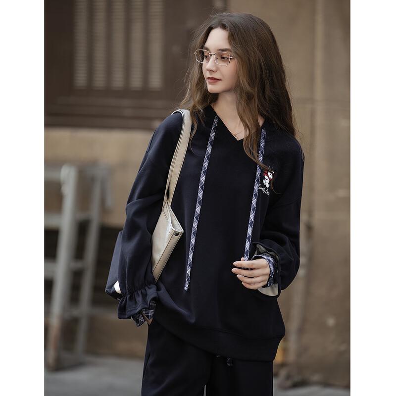 TonLion Women s Hooded Sweatshirt & Plaid Pants Set L