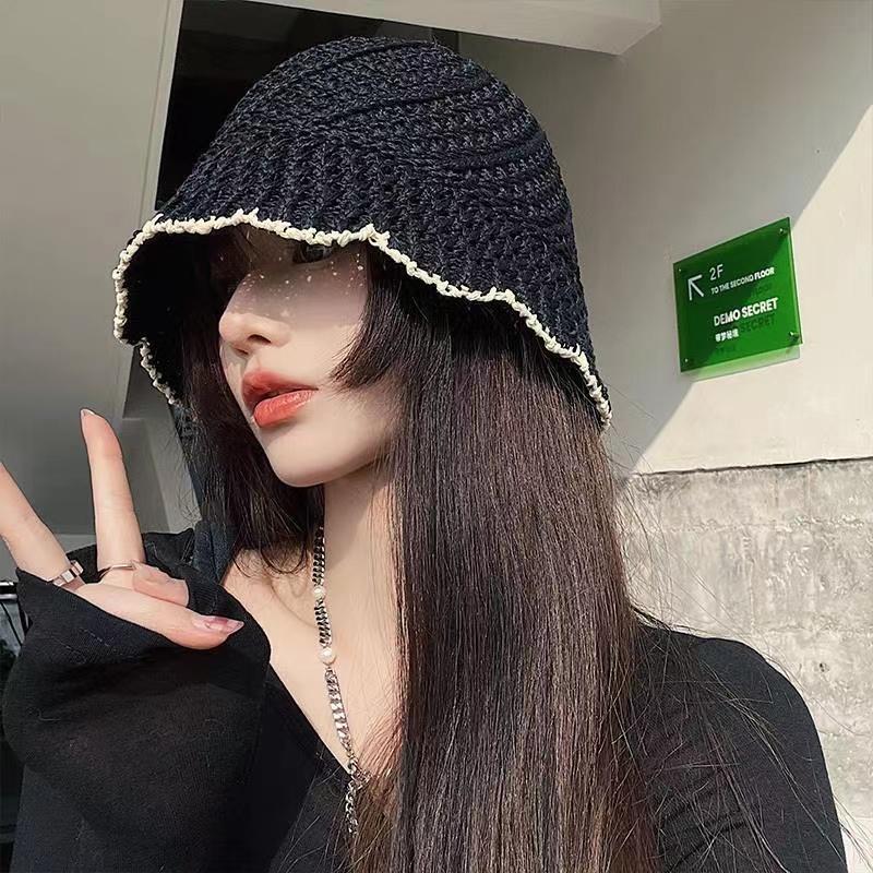 

New Summer Handmade Hollow Knitted Crochet Floppy Hats Collapsible Dome Bucket Hat Solid Color Beach Caps Simple Soft Women Hat