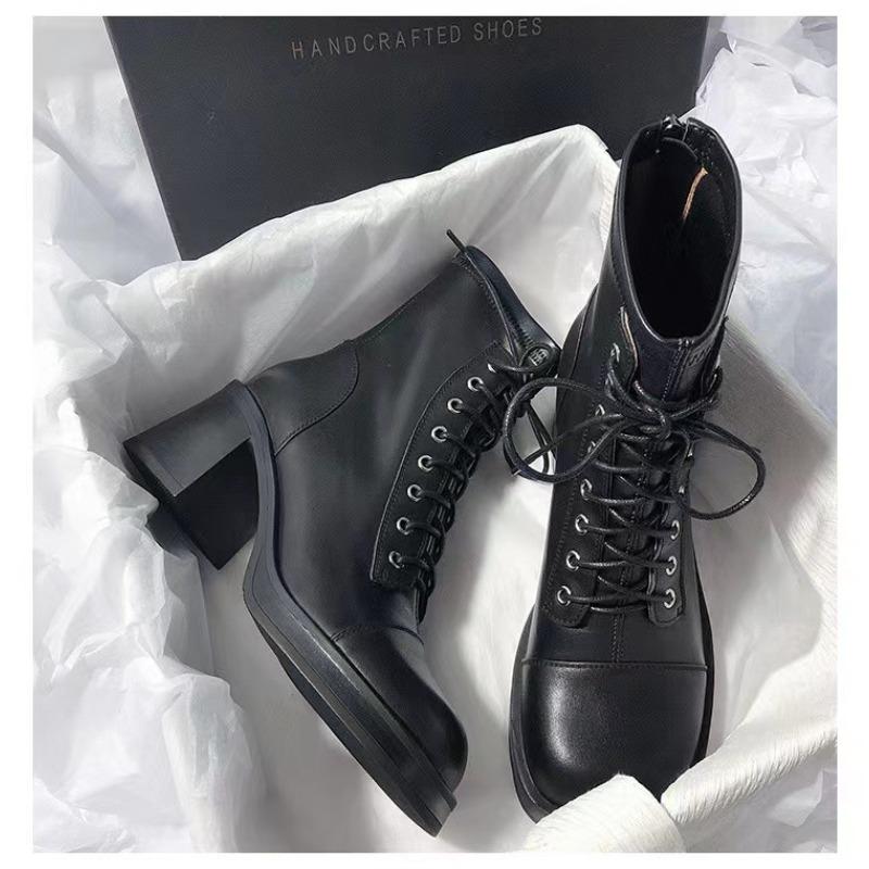 Comemore Platform Ankle Boots for Women Autumn Back Zipper Lace Up Shoes Woman Chunky Heels Leather Short Botas Mujer
