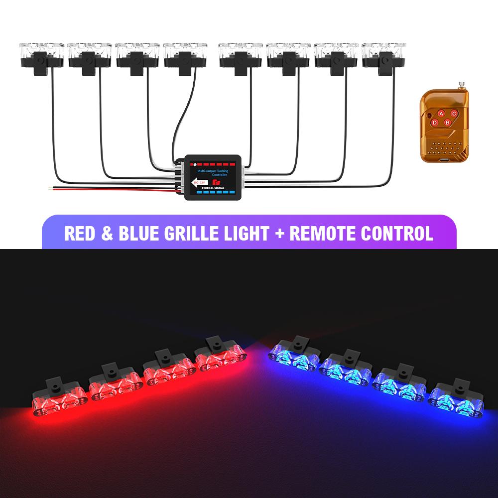 8 In 1 LED Emergency Strobe Lights Police Hazard Signal lights 12V Wireless Remote Car Grille Flash Light Bar for Cars Truck Van