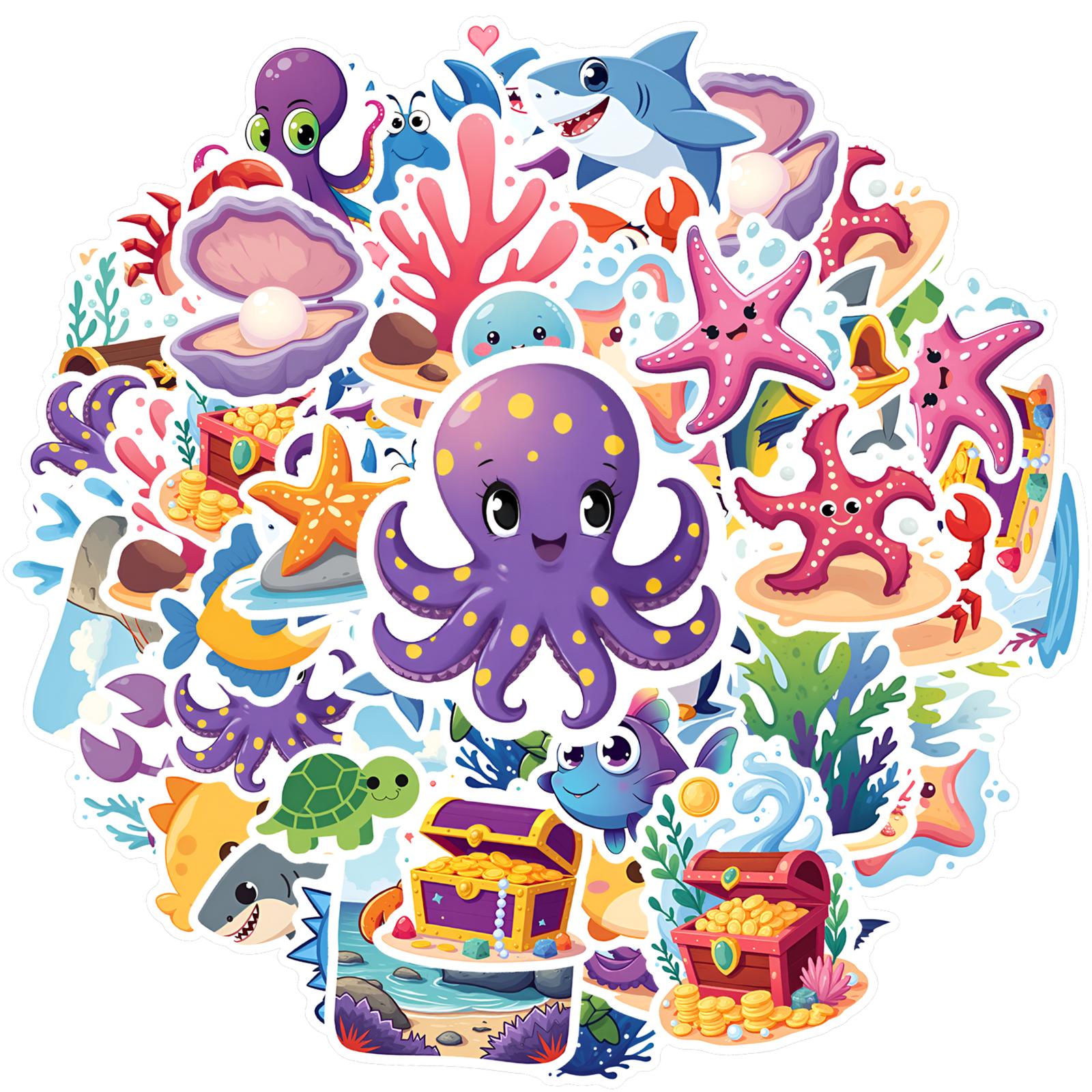 

35pcs-50pcs Cute Treasure Stickers Cartoon Ocean Adventure Stationery Stickers Animal Stickers For Notebook Luggage Mobile
