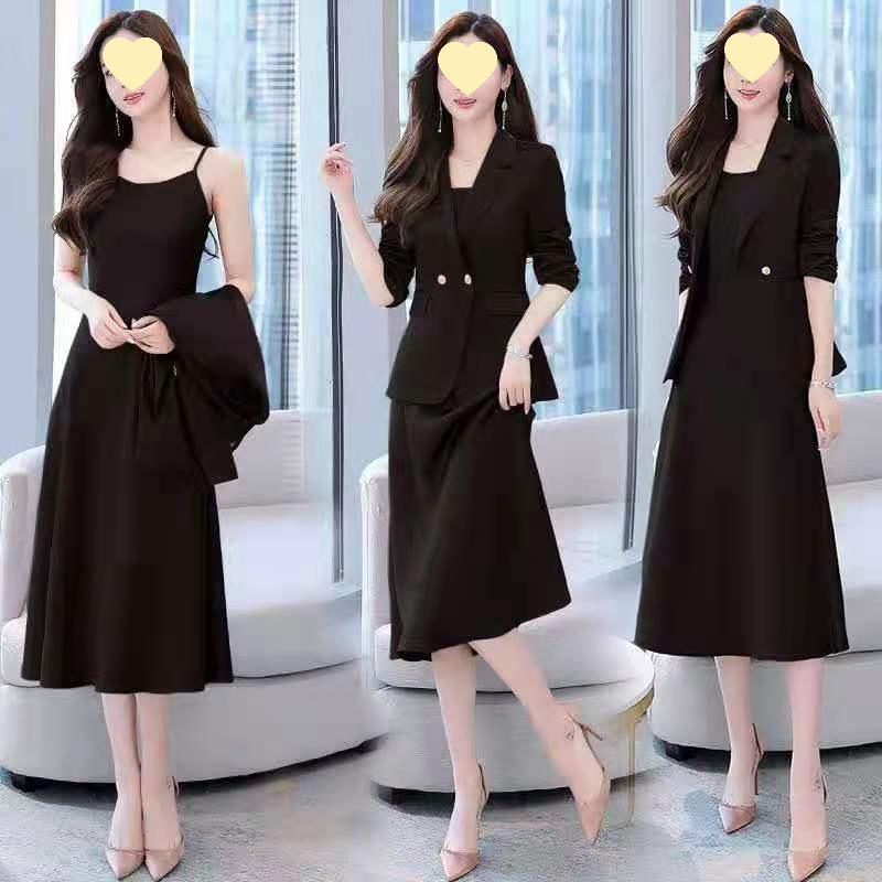 Autumn 2025 Slimming Two-Piece Sling Dress & Suit Set for Women