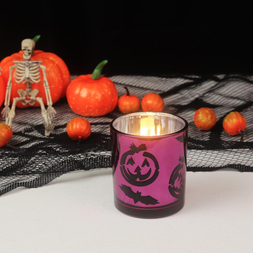 Halloween Pumpkin Bat Glass Candle Holder - 2006 Aromatherapy Ornament