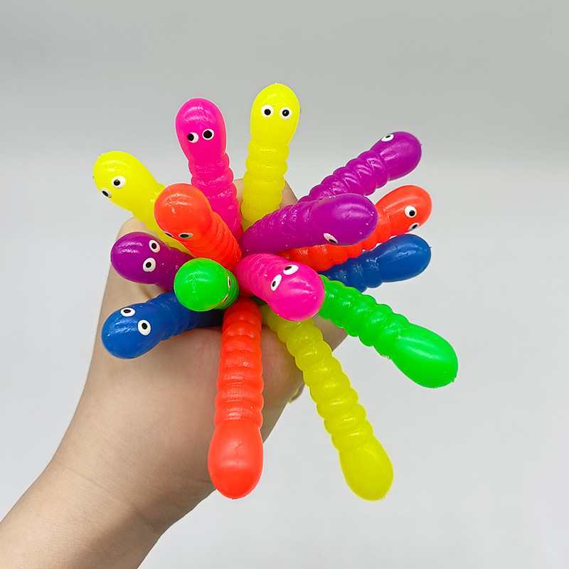 12PCS Colorful Stretchy Strings Sensory Fidget Worm Toys ADHD Autism Relieve Stress Party Favors Gifts for Kids Boys Girls