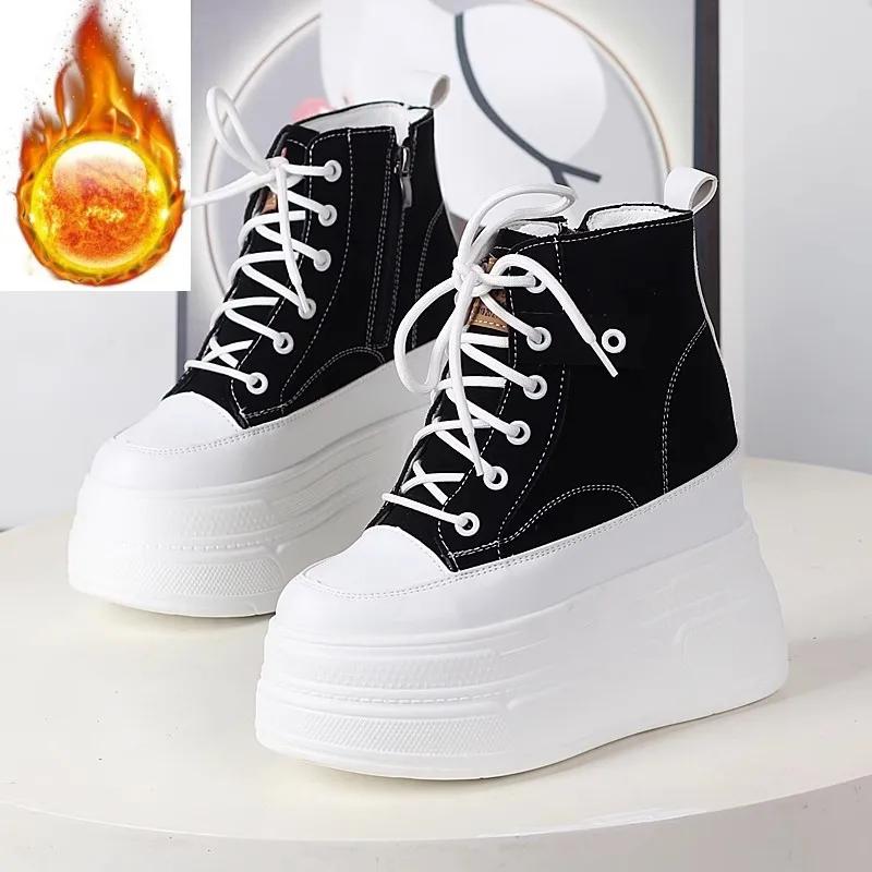 

Модные 12 см женские ботильоны на платформе и танкетке из натуральной британской кожи, зимние плюшевые, осенние, весенние, брендовые, женские ковбойские туфли 37