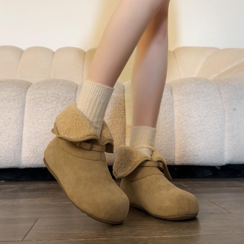 Fleece snow boots women s new winter thick-soled two wear fleece thickened fluff short boots snow cotton shoes 35