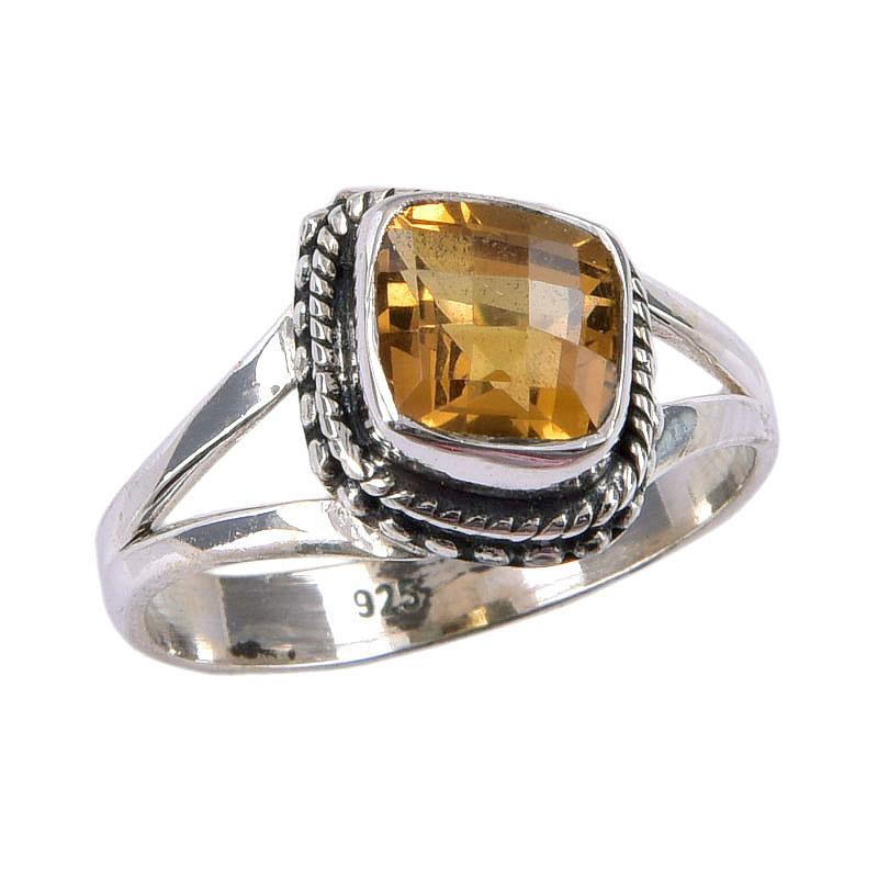 Natural Citrine Gemstone Handmade 925 Sterling Silver Jewelry Ring Size 7 R1m87