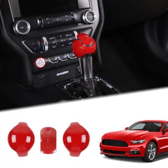 3X Gear Shift Knob Cover Sticker Shifter Cap Trim for Ford Mustang 2015- Red