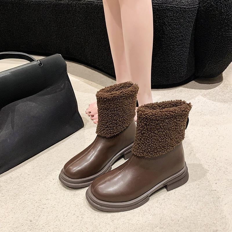 Low-heeled Shoes, Women's Shoes, New Fleece Versatile, Short and Slim Boots