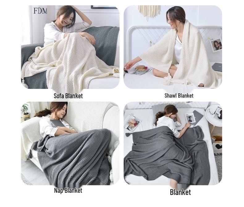 Nordic Knitted Tassel Wool Office and Nap Blanket