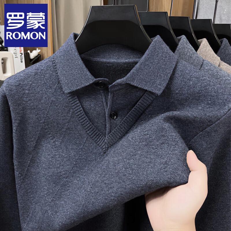 Romon Men's Thickened Business Casual Fake Two-Piece Knitted Sweater